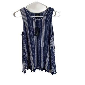 W5 Blue White Striped Tank Top NWT Medium Fringe Waist